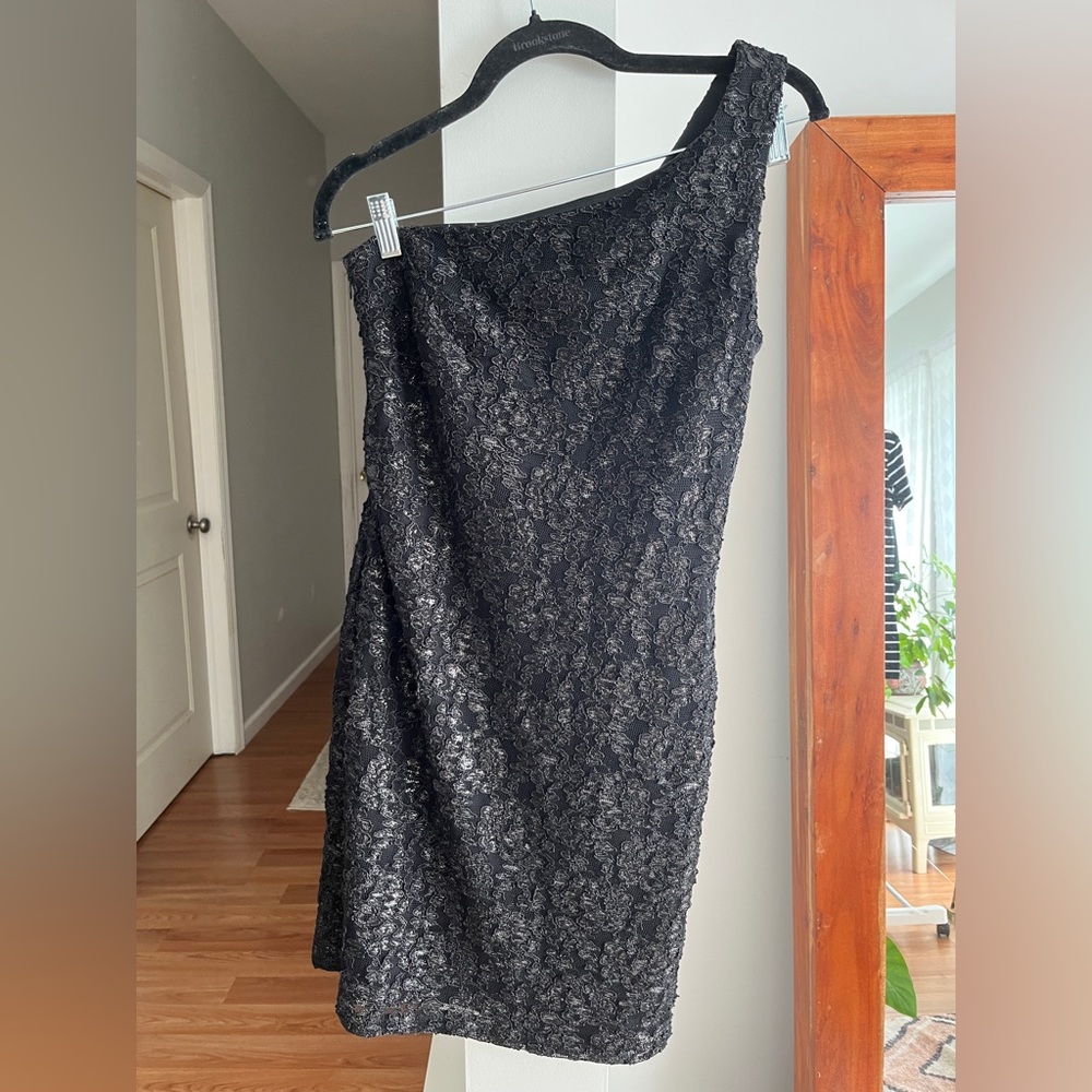 NIGHT WAY COLLECTIONS Black Lace Embroidered One Shoulder Mini Dress - Picture 1 of 5